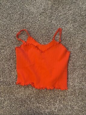 Bright Orange Ribbed Lettuce-Edge Cami